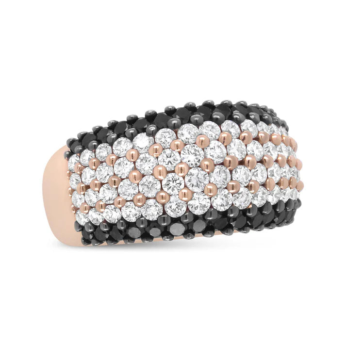 18K Rose Gold 2 1/5 Cttw Black and White Diamond 6 Row Band Ring (F-G ...